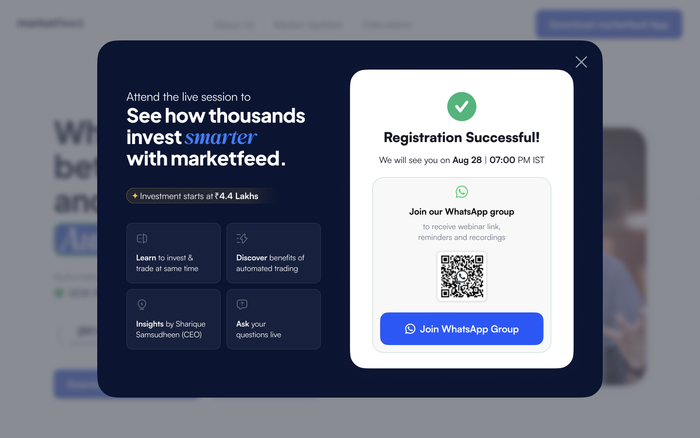 Modal success screen