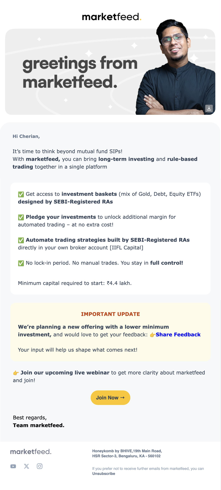 Sample retargeting email designed for lapsed users