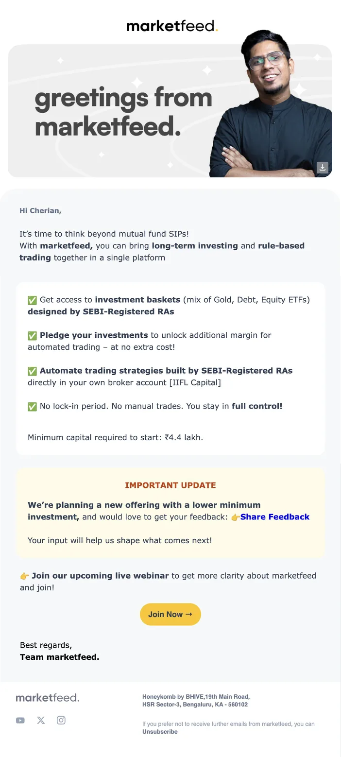 Sample retargeting email designed for lapsed users