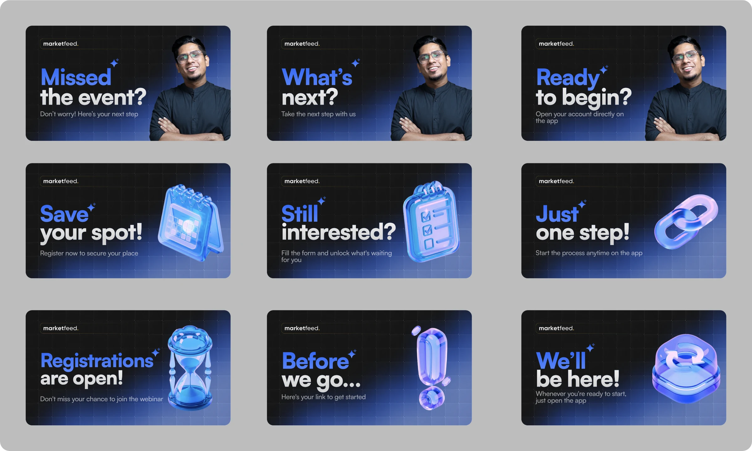 All retargeting message thumbnails designed for 11 user segments