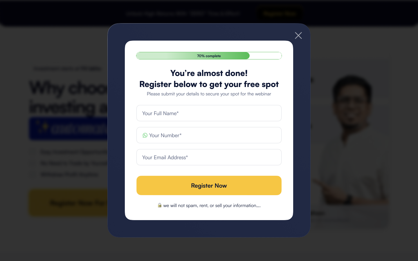 Registration form modal