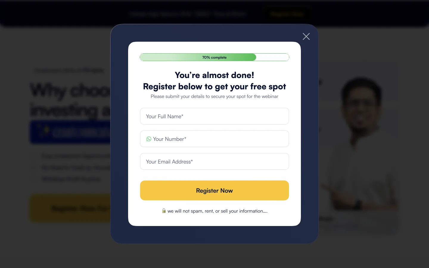 Registration form modal