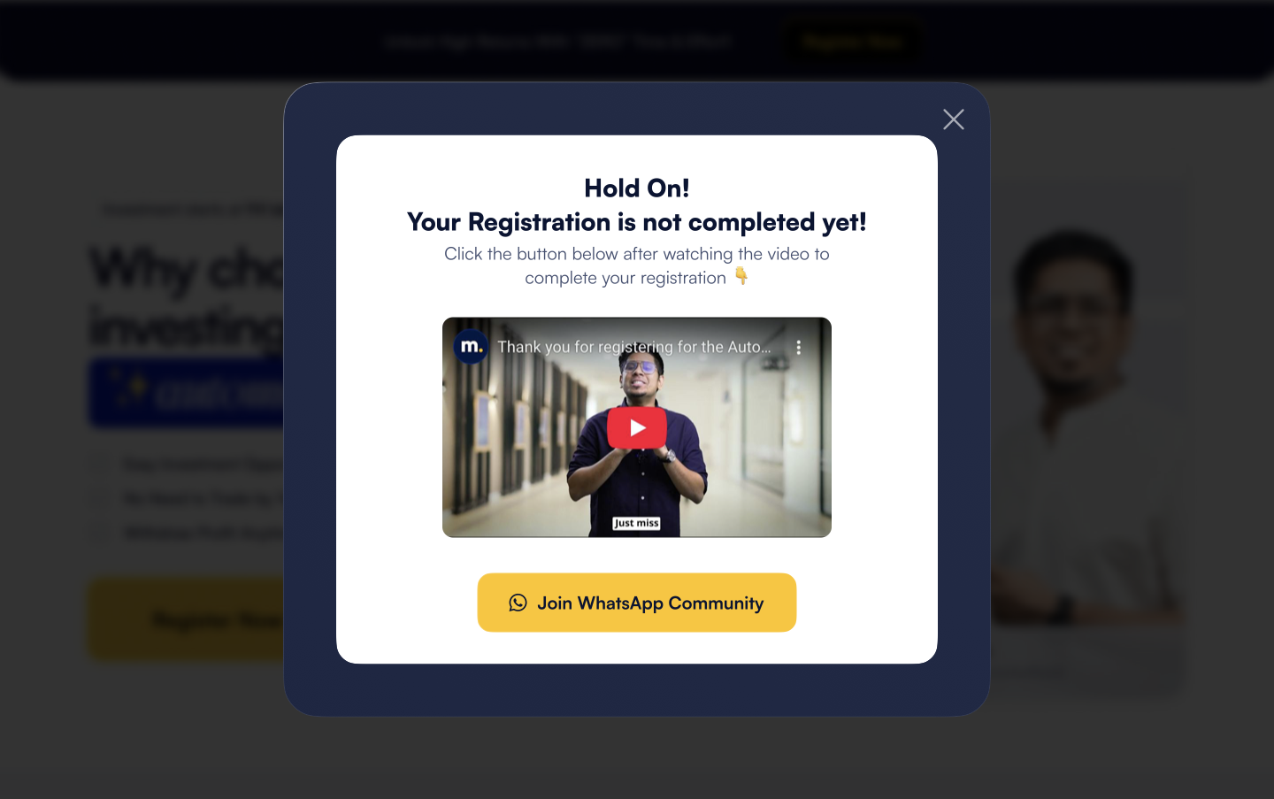 Registration success modal