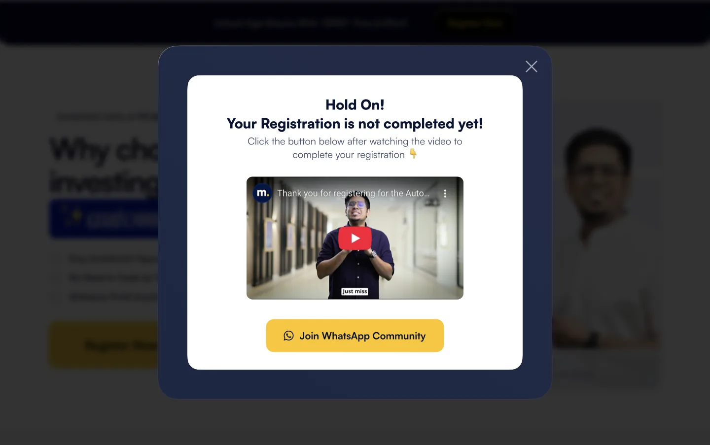 Registration success modal