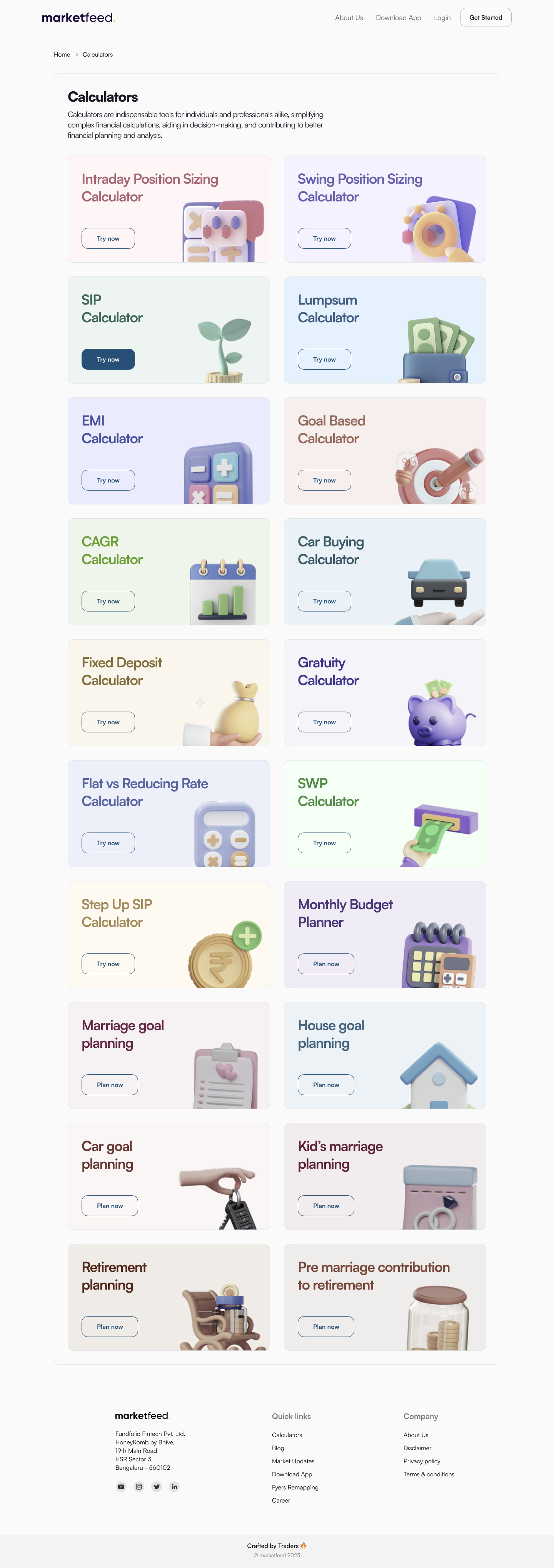 Calculators landing page